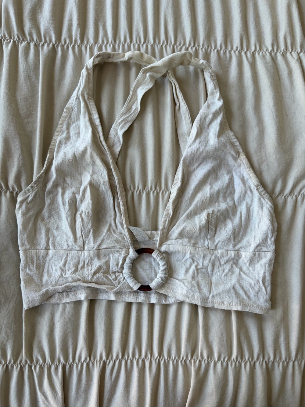 Free People Cream Halter Bralette with Decorative Ring